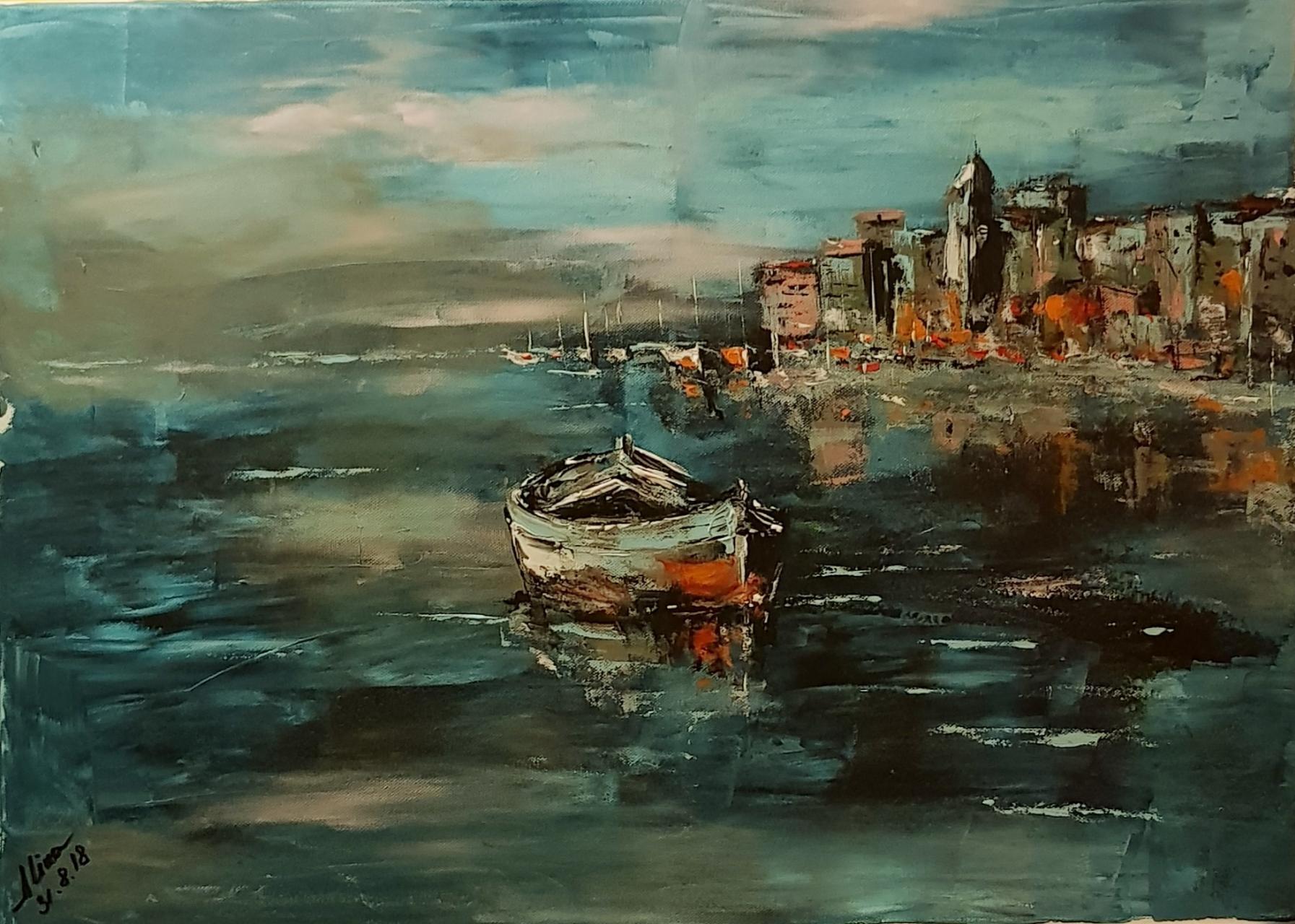 ArteDiAlina.com painting: Early in the harbour / Barca dormiente